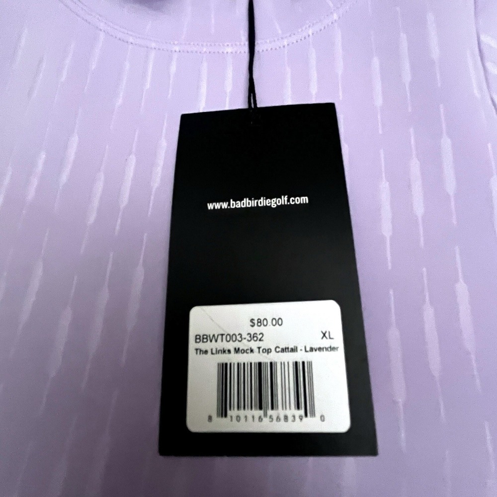 NWT Bad Birdie The Links Mock Neck Cattails XL Fitted Golf Top $80 3/4 Lavender - Picture 7 of 8